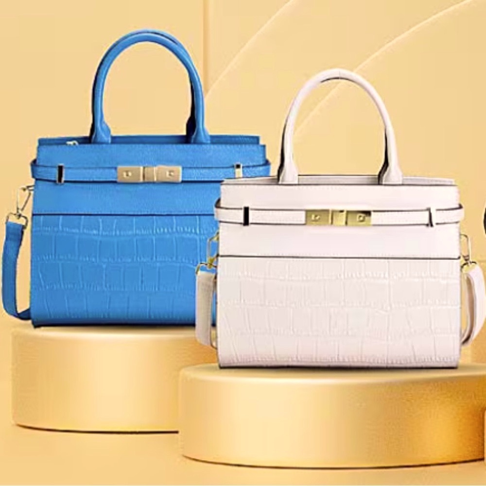 🟪 Blue Croc-Embossed Handbag